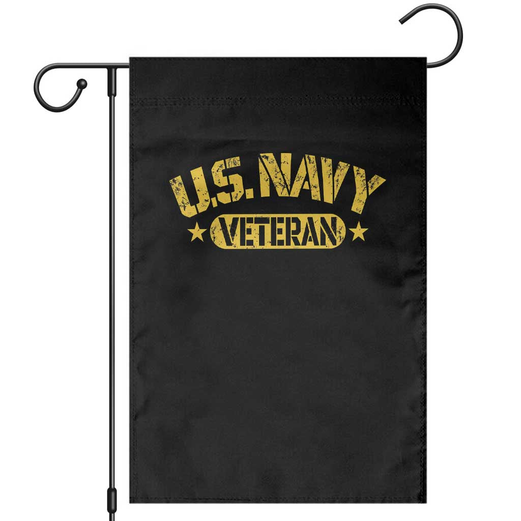 US Navy Veteran Garden Flag Retired Military Distressed Yellow Stencil Stars Graphic