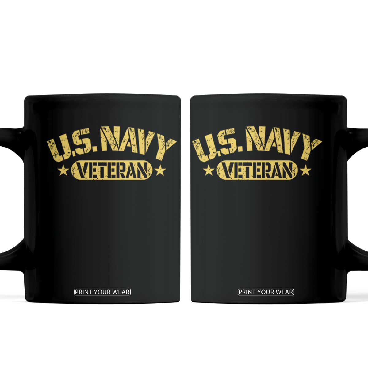 US Navy Veteran Coffee Mug Retired Military Distressed Yellow Stencil Stars Graphic