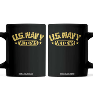 US Navy Veteran Coffee Mug Retired Military Distressed Yellow Stencil Stars Graphic