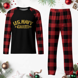 US Navy Veteran Plaid Pajama Set Retired Military Distressed Yellow Stencil Stars Graphic