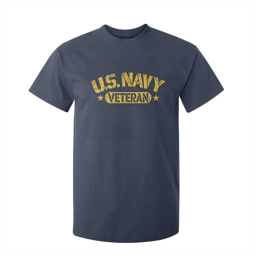 US Navy Veteran T Shirt For Kid Retired Military Distressed Yellow Stencil Stars Graphic