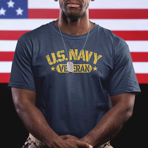 US Navy Veteran T Shirt Retired Military Distressed Yellow Stencil Stars Graphic