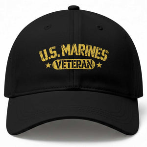 US Marines Veteran Baseball Cap Retired Military Distressed Yellow Stencil Stars Graphic