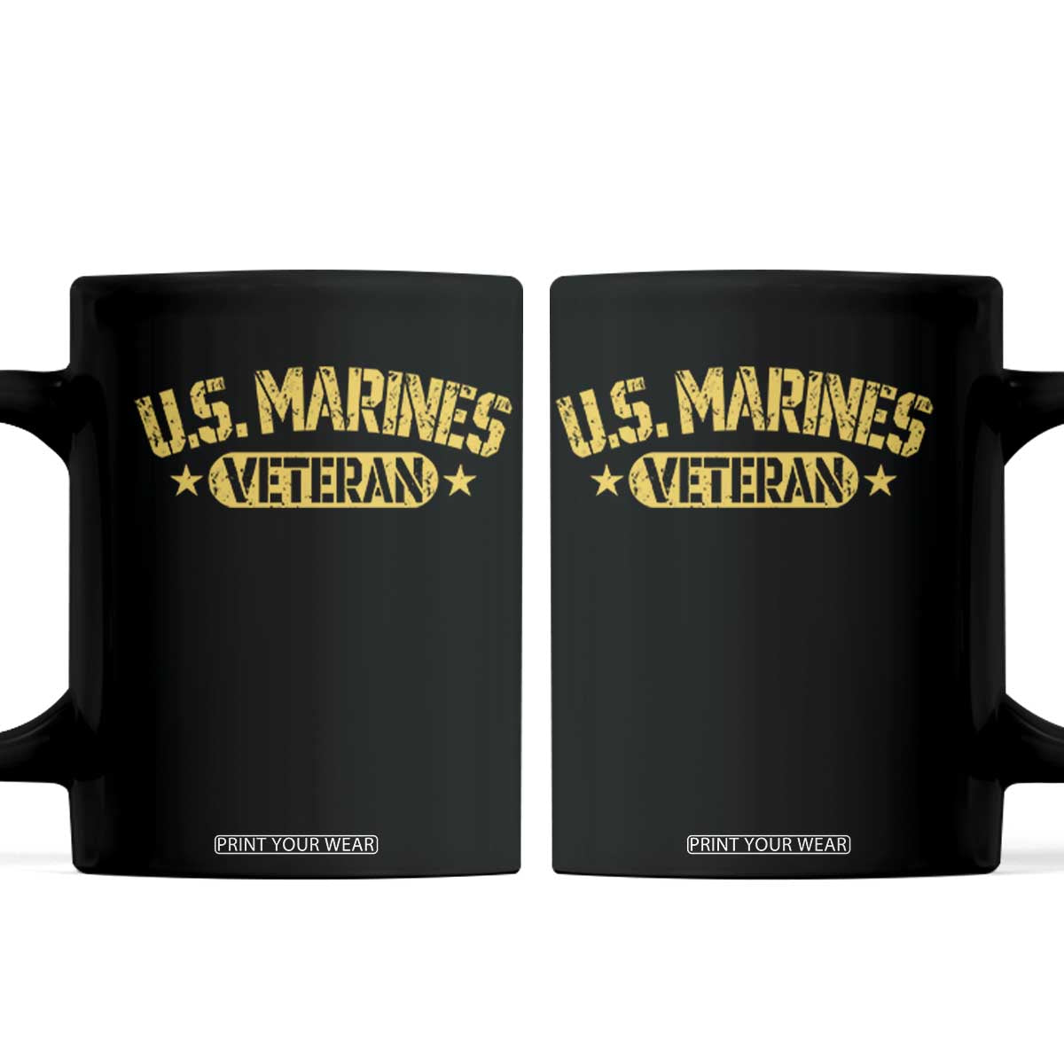 US Marines Veteran Coffee Mug Retired Military Distressed Yellow Stencil Stars Graphic