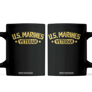 US Marines Veteran Coffee Mug Retired Military Distressed Yellow Stencil Stars Graphic