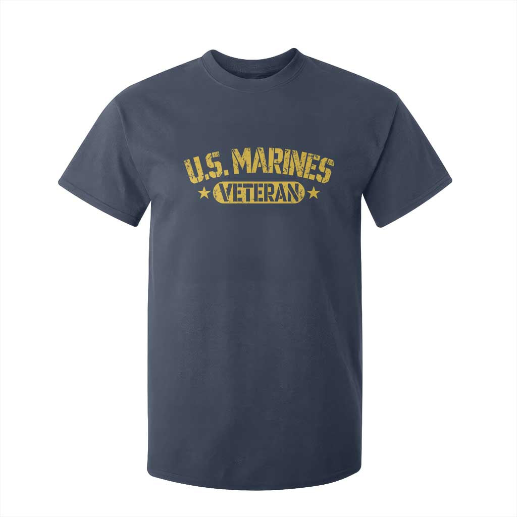 US Marines Veteran T Shirt For Kid Retired Military Distressed Yellow Stencil Stars Graphic