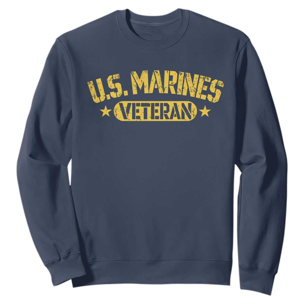 US Marines Veteran Sweatshirt Retired Military Distressed Yellow Stencil Stars Graphic