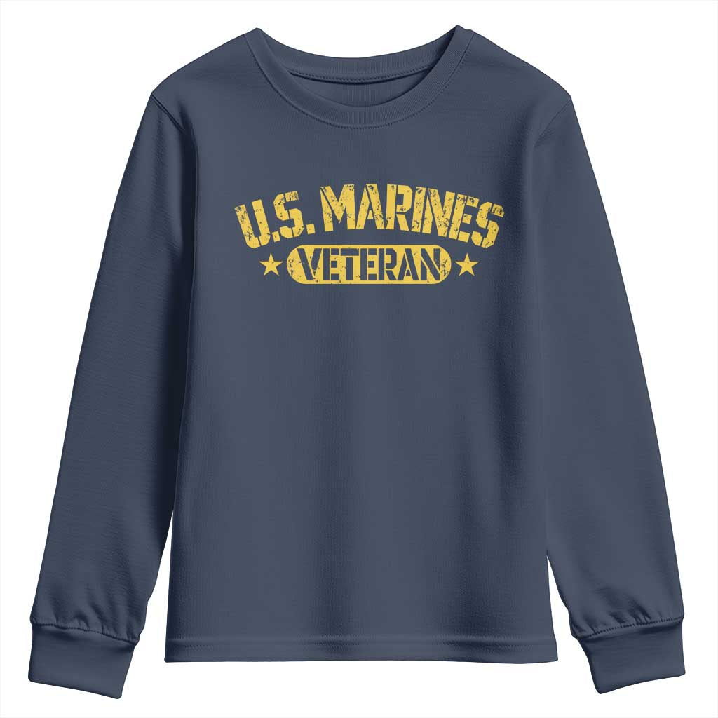 US Marines Veteran Youth Sweatshirt Retired Military Distressed Yellow Stencil Stars Graphic