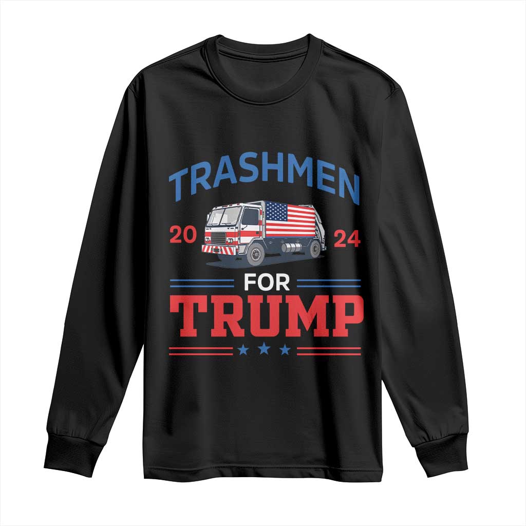 Trashmen For Trump 2024 Long Sleeve Shirt US Election 2024 Garbage Truck Star TS11 Black Print Your Wear