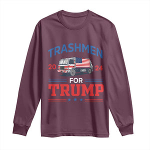 Trashmen For Trump 2024 Long Sleeve Shirt US Election 2024 Garbage Truck Star TS11 Maroon Print Your Wear