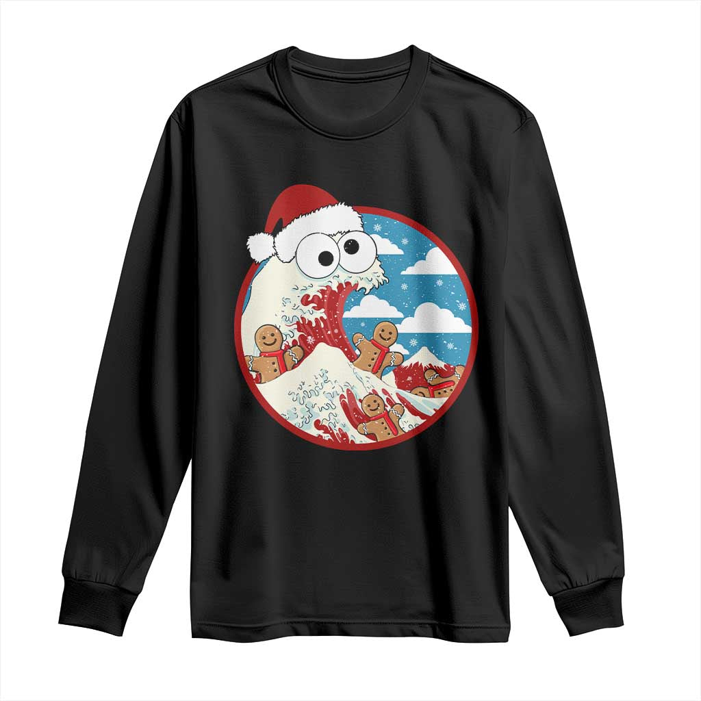 Funny Christmas Long Sleeve Shirt Santa Tsunami Is Eating Ginger Bread Xmas TS11 Black Print Your Wear