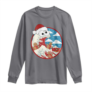 Funny Christmas Long Sleeve Shirt Santa Tsunami Is Eating Ginger Bread Xmas TS11 Charcoal Print Your Wear