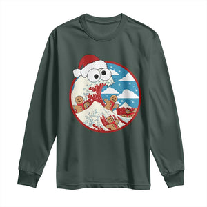 Funny Christmas Long Sleeve Shirt Santa Tsunami Is Eating Ginger Bread Xmas TS11 Dark Forest Green Print Your Wear