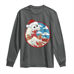 Funny Christmas Long Sleeve Shirt Santa Tsunami Is Eating Ginger Bread Xmas TS11 Dark Heather Print Your Wear