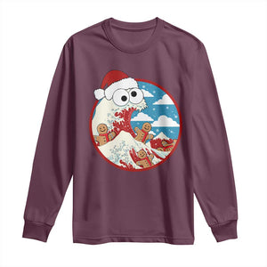 Funny Christmas Long Sleeve Shirt Santa Tsunami Is Eating Ginger Bread Xmas TS11 Maroon Print Your Wear