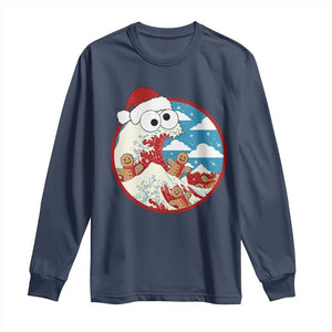 Funny Christmas Long Sleeve Shirt Santa Tsunami Is Eating Ginger Bread Xmas TS11 Navy Print Your Wear