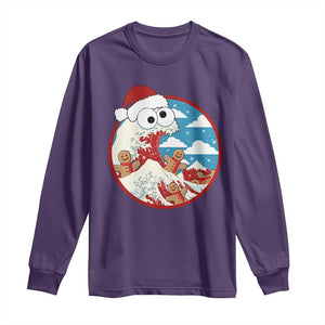 Funny Christmas Long Sleeve Shirt Santa Tsunami Is Eating Ginger Bread Xmas TS11 Purple Print Your Wear