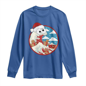 Funny Christmas Long Sleeve Shirt Santa Tsunami Is Eating Ginger Bread Xmas TS11 Royal Blue Print Your Wear