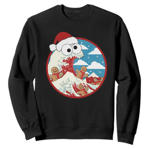 Funny Christmas Sweatshirt Santa Tsunami Is Eating Ginger Bread Xmas TS11 Black Print Your Wear