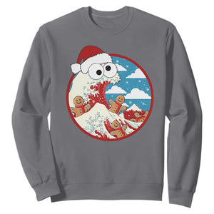 Funny Christmas Sweatshirt Santa Tsunami Is Eating Ginger Bread Xmas TS11 Charcoal Print Your Wear