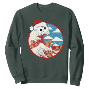 Funny Christmas Sweatshirt Santa Tsunami Is Eating Ginger Bread Xmas TS11 Dark Forest Green Print Your Wear