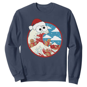 Funny Christmas Sweatshirt Santa Tsunami Is Eating Ginger Bread Xmas TS11 Navy Print Your Wear