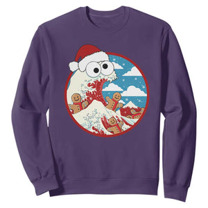 Funny Christmas Sweatshirt Santa Tsunami Is Eating Ginger Bread Xmas TS11 Purple Print Your Wear