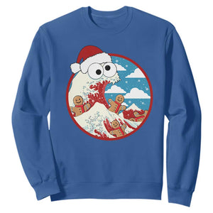 Funny Christmas Sweatshirt Santa Tsunami Is Eating Ginger Bread Xmas TS11 Royal Blue Print Your Wear