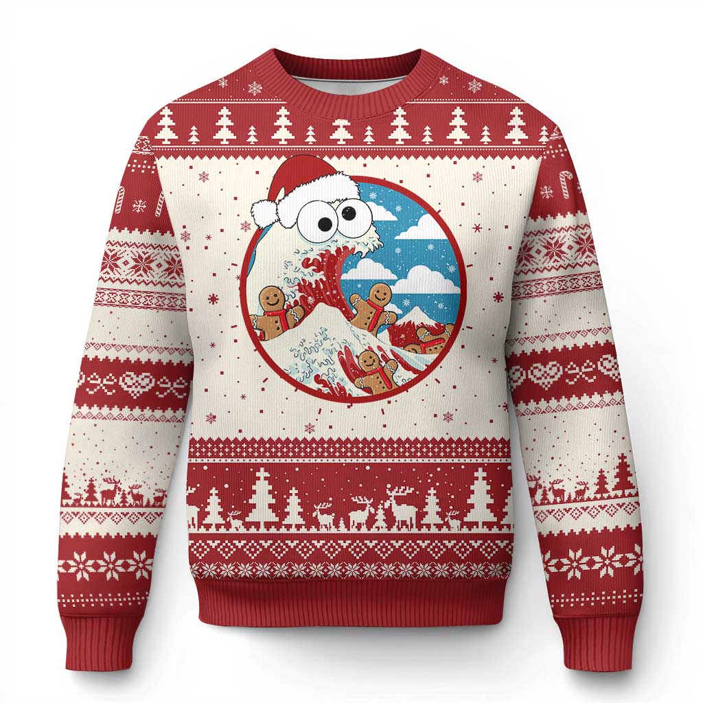 Funny Xmas Ugly Christmas Sweater Santa Tsunami Is Eating Ginger Bread Xmas TS11 Red Print Your Wear