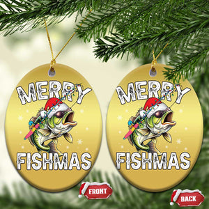 Funny Xmas Fishing Christmas Ornament Merry Fishmas Bass Fish Rod TS11 Oval Gold Print Your Wear