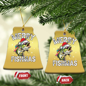 Funny Xmas Fishing Christmas Ornament Merry Fishmas Bass Fish Rod TS11 Bell Flake Gold Print Your Wear