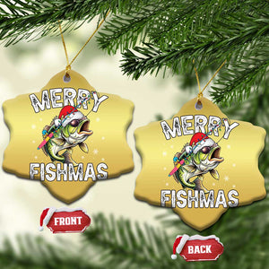 Funny Xmas Fishing Christmas Ornament Merry Fishmas Bass Fish Rod TS11 Snow Flake Gold Print Your Wear