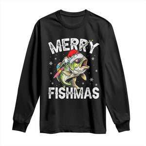 Funny Christmas Fishing Long Sleeve Shirt Merry Fishmas Bass Fish Rod TS11 Black Print Your Wear