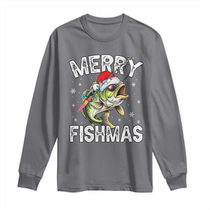 Funny Christmas Fishing Long Sleeve Shirt Merry Fishmas Bass Fish Rod TS11 Charcoal Print Your Wear