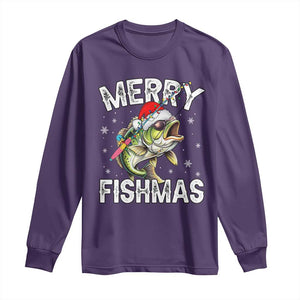 Funny Christmas Fishing Long Sleeve Shirt Merry Fishmas Bass Fish Rod TS11 Purple Print Your Wear