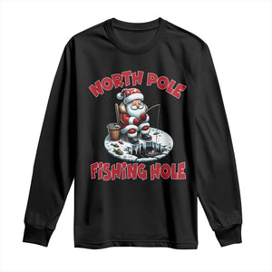 Funny Christmas Fishing Long Sleeve Shirt North Pole Fishing Hole Cute Santa TS11 Black Print Your Wear