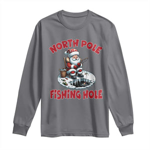 Funny Christmas Fishing Long Sleeve Shirt North Pole Fishing Hole Cute Santa TS11 Charcoal Print Your Wear