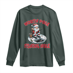 Funny Christmas Fishing Long Sleeve Shirt North Pole Fishing Hole Cute Santa TS11 Dark Forest Green Print Your Wear