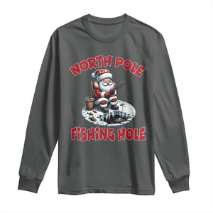 Funny Christmas Fishing Long Sleeve Shirt North Pole Fishing Hole Cute Santa TS11 Dark Heather Print Your Wear