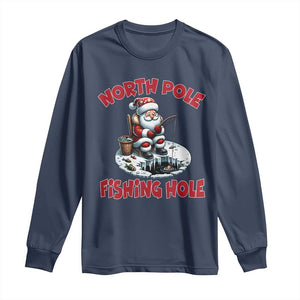 Funny Christmas Fishing Long Sleeve Shirt North Pole Fishing Hole Cute Santa TS11 Navy Print Your Wear