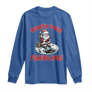 Funny Christmas Fishing Long Sleeve Shirt North Pole Fishing Hole Cute Santa TS11 Royal Blue Print Your Wear