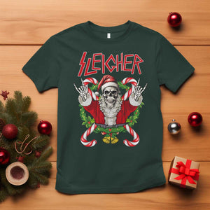 Christmas Heavy Metal T Shirt Sleigher Skeleton Santa Xmas Wreath TS11 Dark Forest Green Print Your Wear