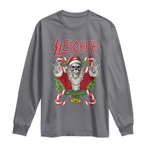 Christmas Heavy Metal Long Sleeve Shirt Sleigher Skeleton Santa Xmas Wreath TS11 Charcoal Print Your Wear