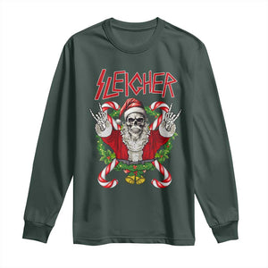 Christmas Heavy Metal Long Sleeve Shirt Sleigher Skeleton Santa Xmas Wreath TS11 Dark Forest Green Print Your Wear