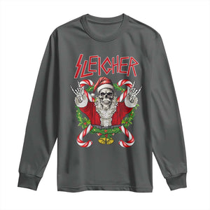 Christmas Heavy Metal Long Sleeve Shirt Sleigher Skeleton Santa Xmas Wreath TS11 Dark Heather Print Your Wear