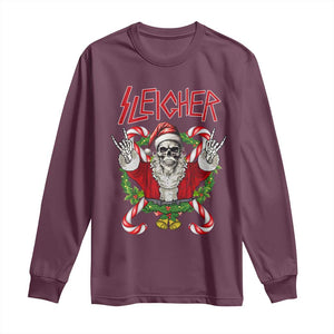 Christmas Heavy Metal Long Sleeve Shirt Sleigher Skeleton Santa Xmas Wreath TS11 Maroon Print Your Wear