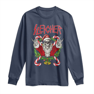 Christmas Heavy Metal Long Sleeve Shirt Sleigher Skeleton Santa Xmas Wreath TS11 Navy Print Your Wear