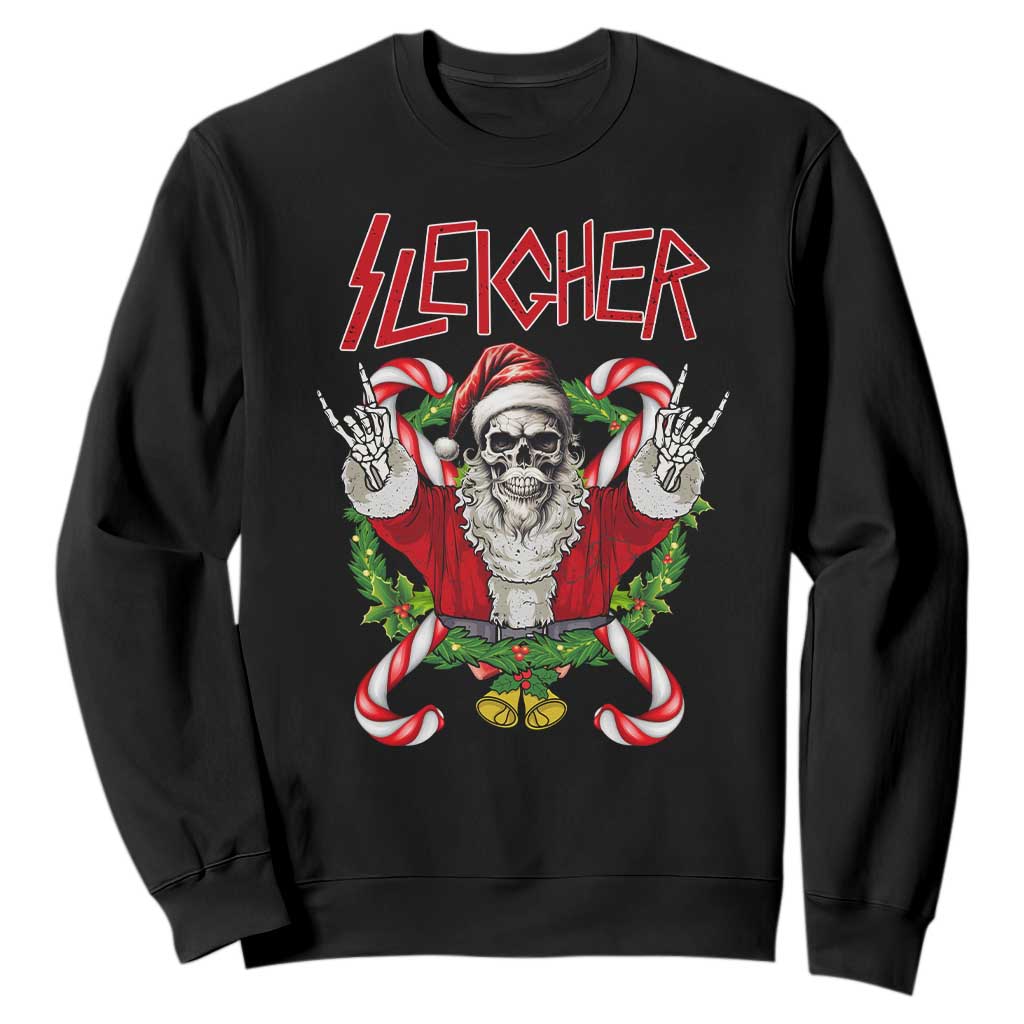 Christmas Heavy Metal Sweatshirt Sleigher Skeleton Santa Xmas Wreath TS11 Black Print Your Wear