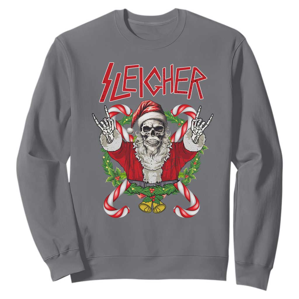 Christmas Heavy Metal Sweatshirt Sleigher Skeleton Santa Xmas Wreath TS11 Charcoal Print Your Wear