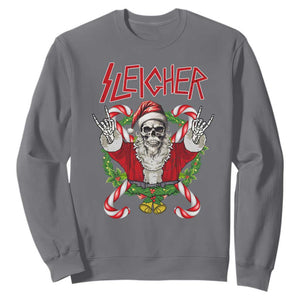 Christmas Heavy Metal Sweatshirt Sleigher Skeleton Santa Xmas Wreath TS11 Charcoal Print Your Wear